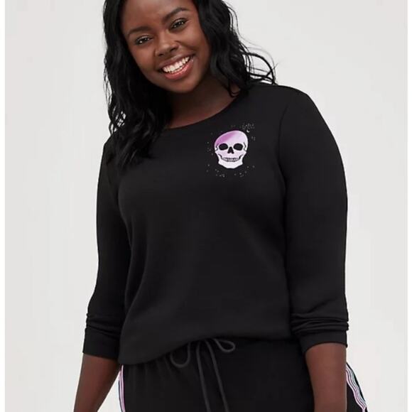 Torrid Active Cupro Skull Black Purple Pullover Sweatshirt, Size 3X - Picture 1 of 8
